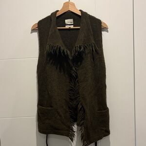 Dark Green Fringe Knit Vest